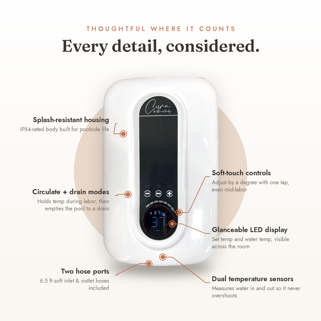Key features of the Cura Birth Tub Heater